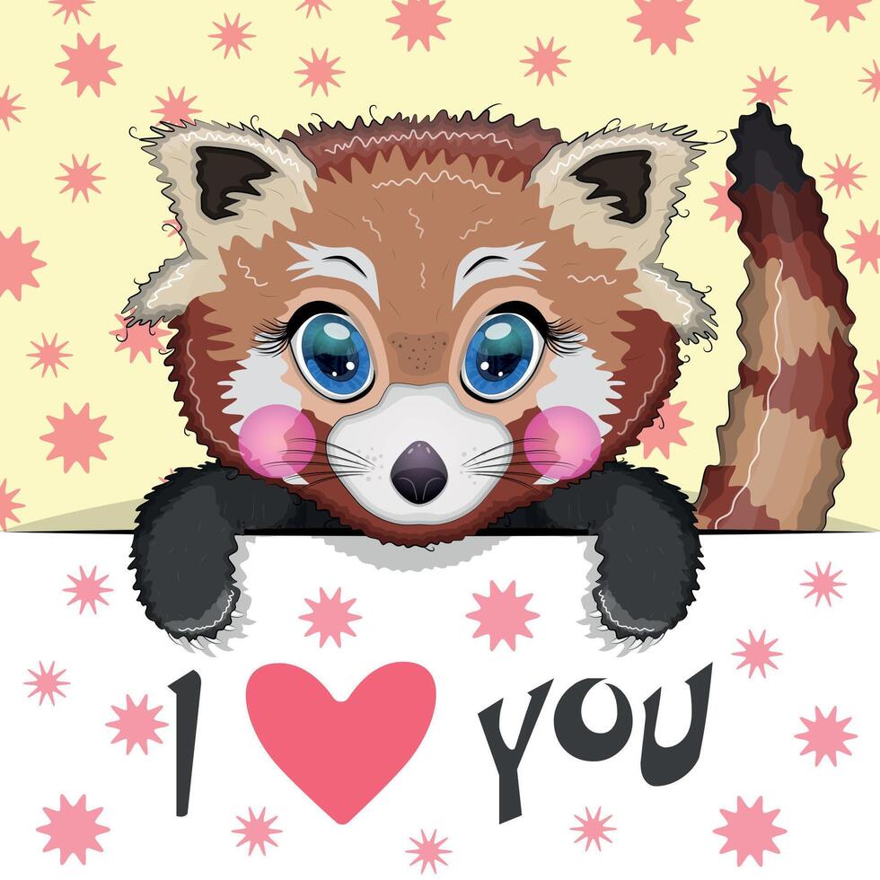 liefde u Valentijnsdag dag groet kaart met dier. schattig held met mooi ogen, expressief vector