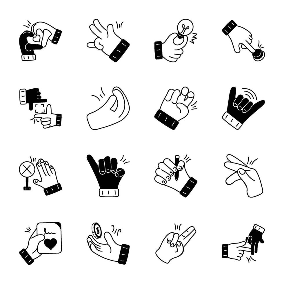 verzameling van hand- gebaren glyph pictogrammen vector