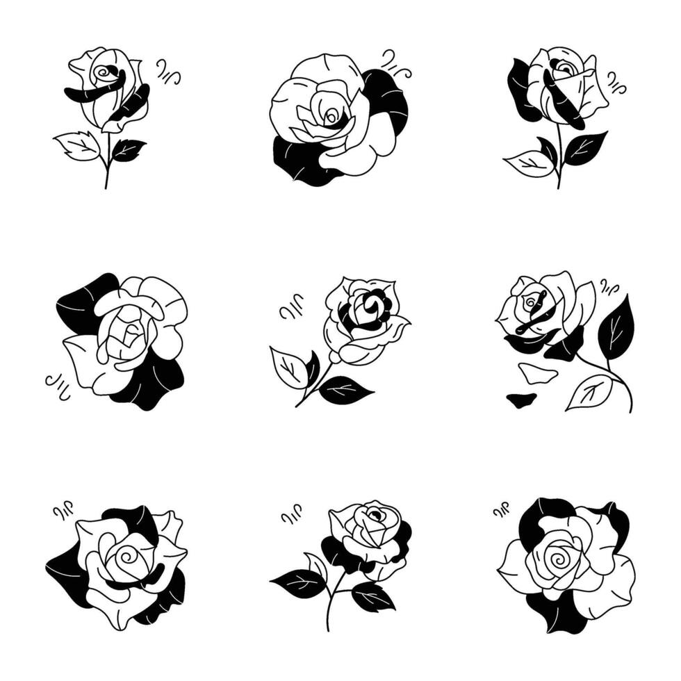 reeks pak van kers roos bloemen hand- getrokken pictogrammen vector