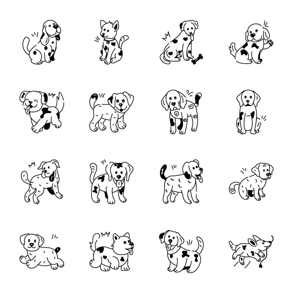 modieus tekening pictogrammen beeltenis schattig puppy's vector