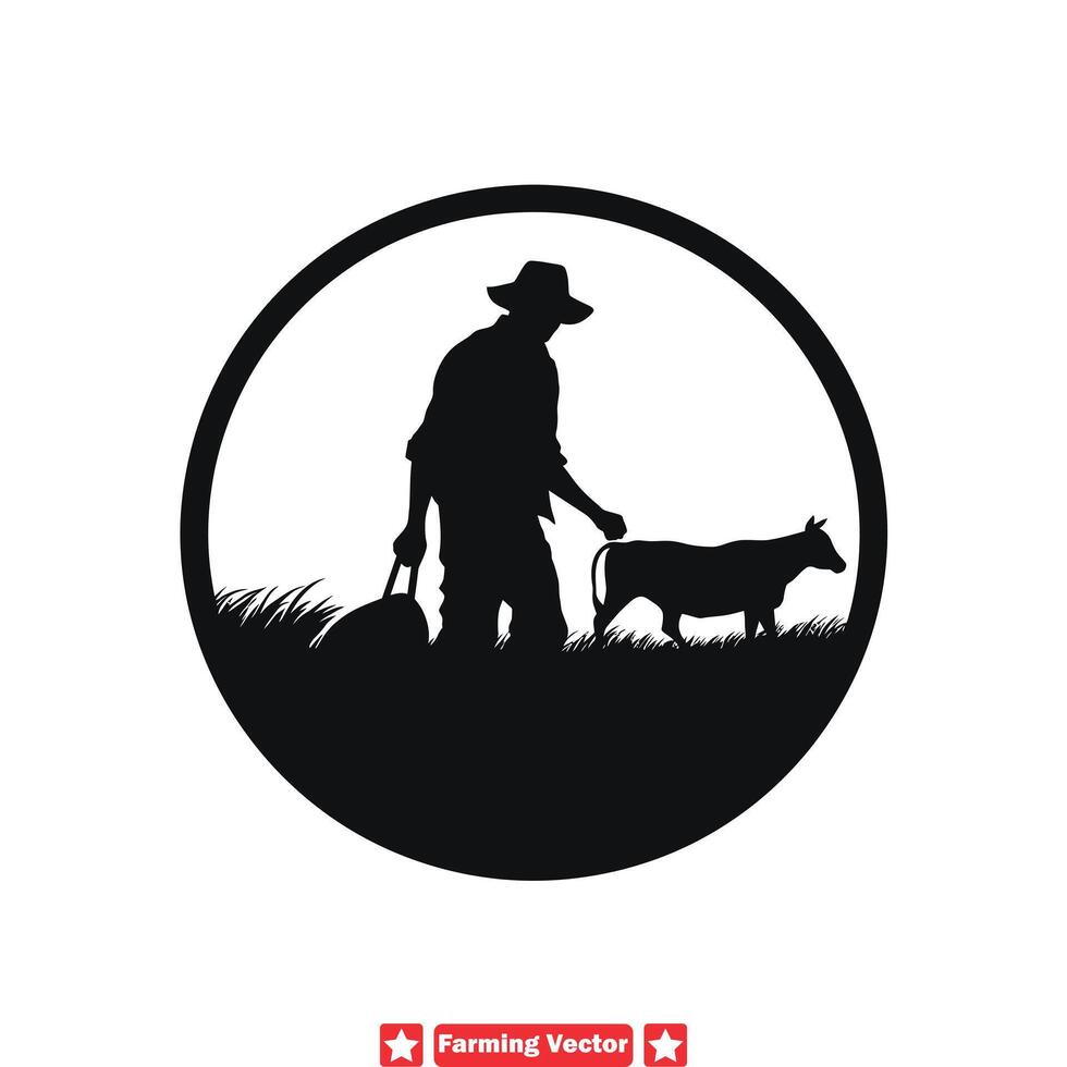 boer met koe silhouet vector