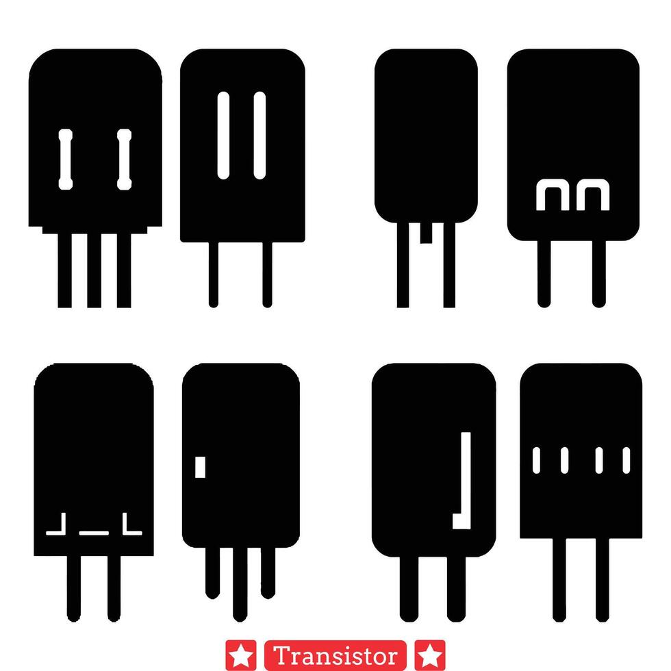 digitaal transistor silhouet verzameling stroomkring bord componenten in strak grafiek vector