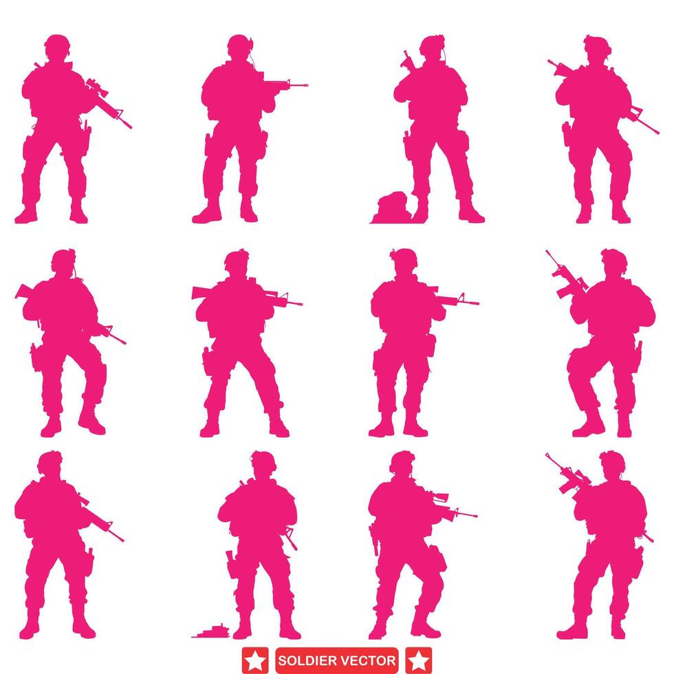 moedig broederschap opvallend soldaat silhouet ontwerpen voor patriottisch grafiek en leger thema's vector