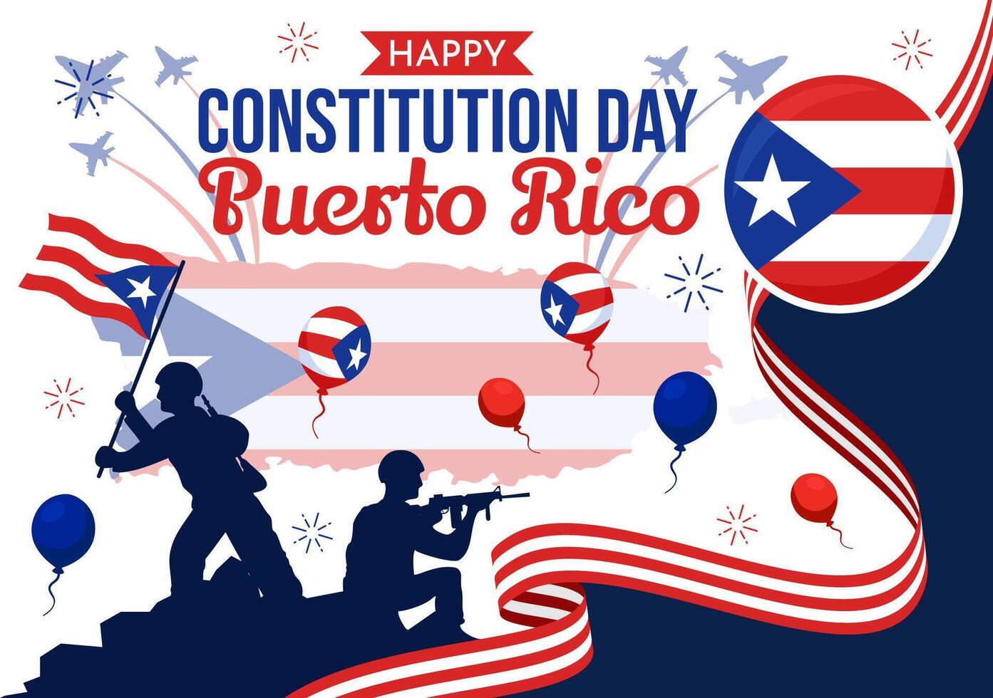 gelukkig puerto rico grondwet dag illustratie Aan 25 juli met golvend vlag en lint in nationaal vakantie vlak tekenfilm achtergrond ontwerp vector