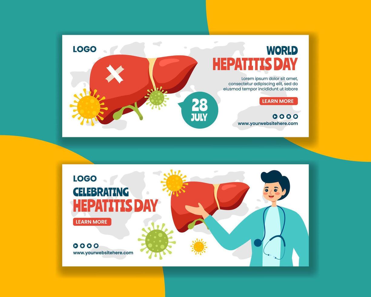 hepatitis dag horizontaal banier vlak tekenfilm hand- getrokken Sjablonen achtergrond illustratie vector