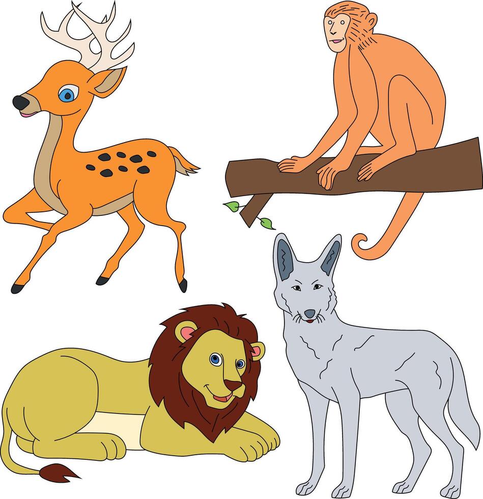 kleurrijk dieren clip art set. tekenfilm wild dieren clip art reeks voor geliefden van dieren in het wild vector