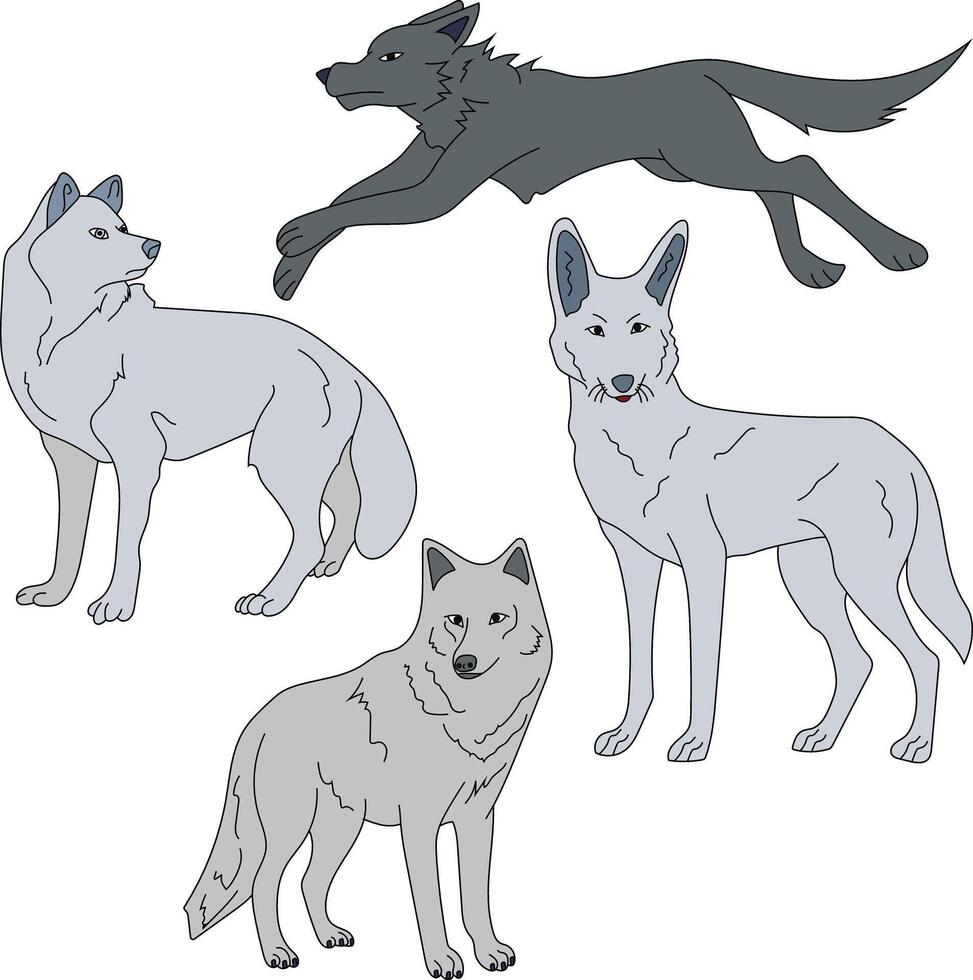 wolf clip art set. tekenfilm wild dieren clip art reeks voor geliefden van dieren in het wild vector