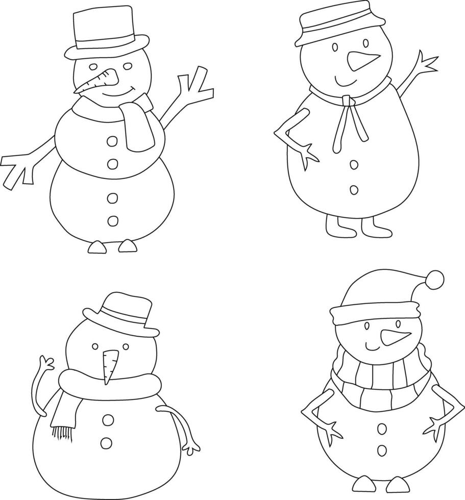 schets sneeuwman clip art reeks voor geliefden van winter seizoen. deze winter thema sneeuwman pakken Kerstmis viering vector