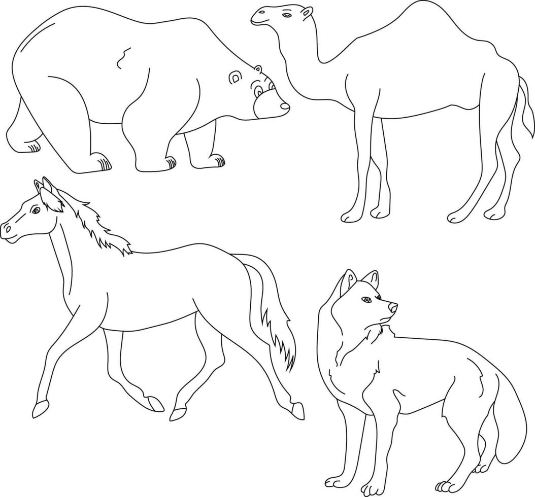 schets dieren clip art set. tekenfilm wild dieren clip art reeks voor geliefden van dieren in het wild vector