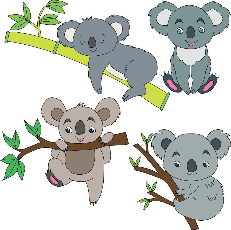 koala clip art set. tekenfilm wild dieren clip art reeks voor geliefden van dieren in het wild vector