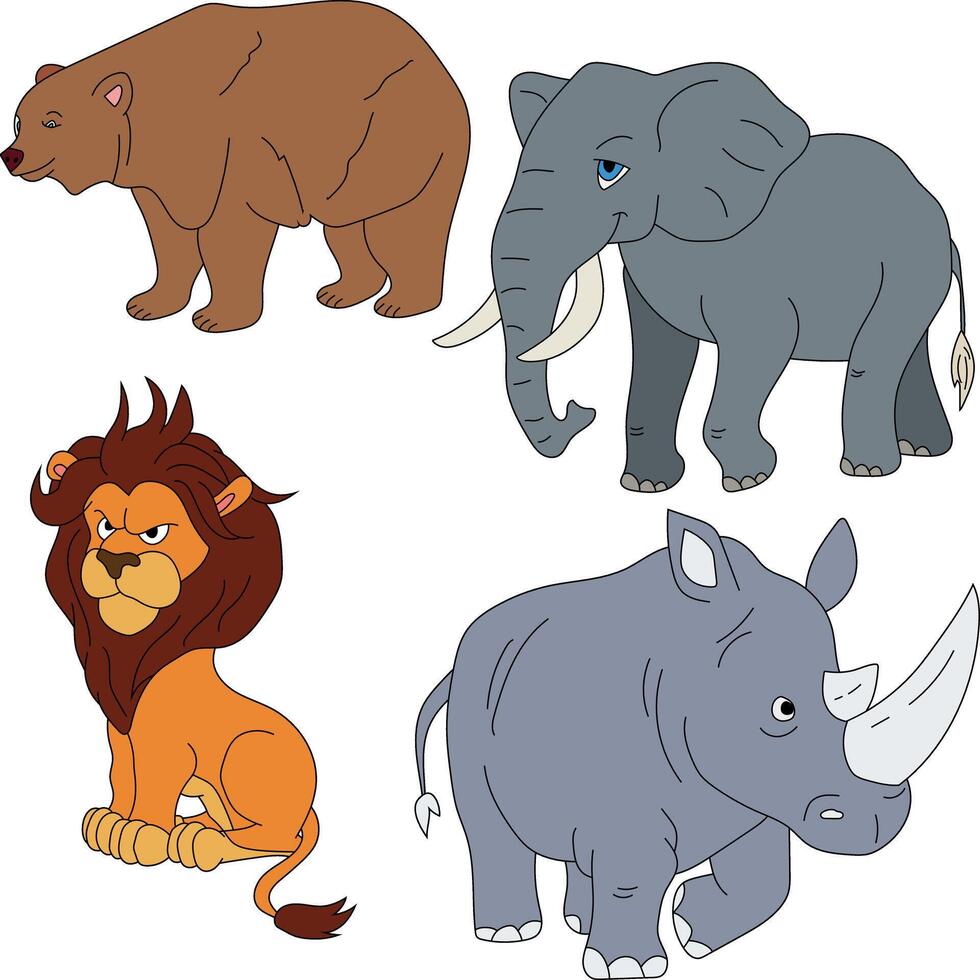 kleurrijk dieren clip art set. tekenfilm wild dieren clip art reeks voor geliefden van dieren in het wild vector