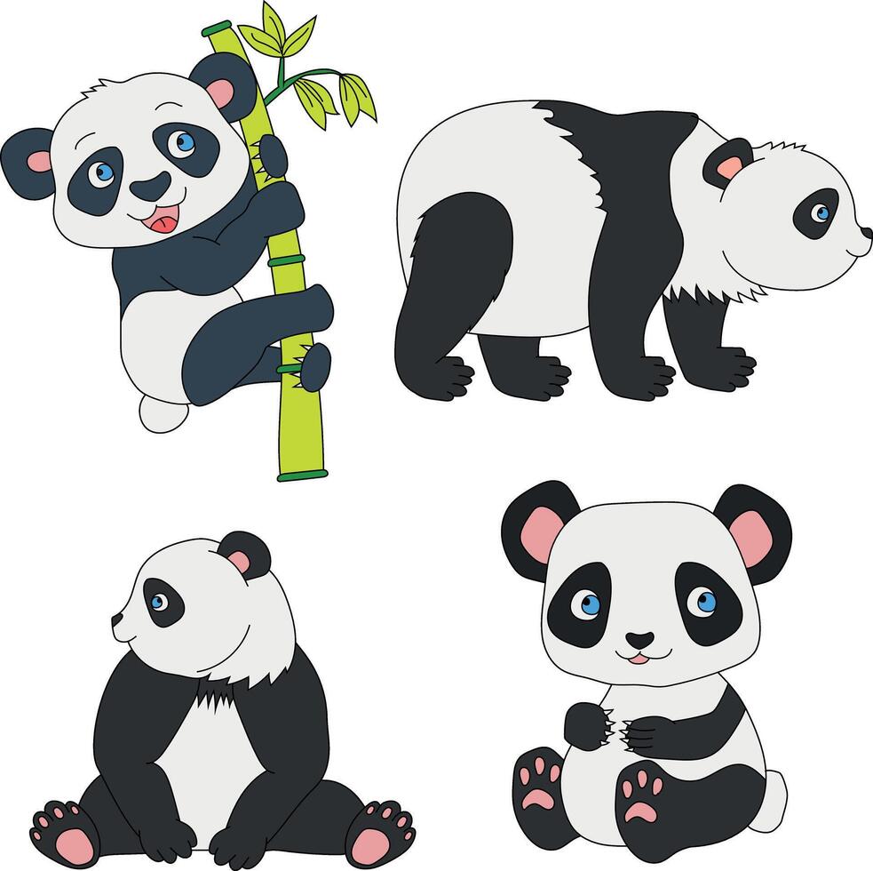 panda clip art set. tekenfilm wild dieren clip art reeks voor geliefden van dieren in het wild vector