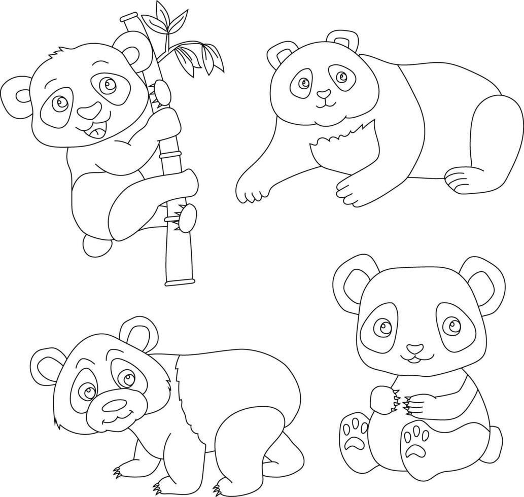 panda clip art set. tekenfilm wild dieren clip art reeks voor geliefden van dieren in het wild vector