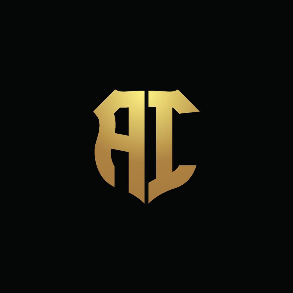 ai logo monogram met gouden kleuren en schildvorm ontwerpsjabloon vector