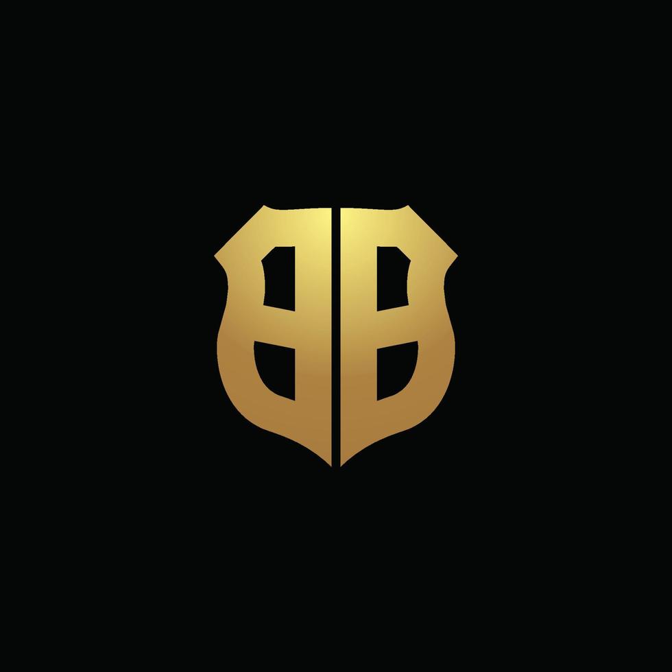 bb logo monogram met gouden kleuren en schildvorm ontwerpsjabloon vector