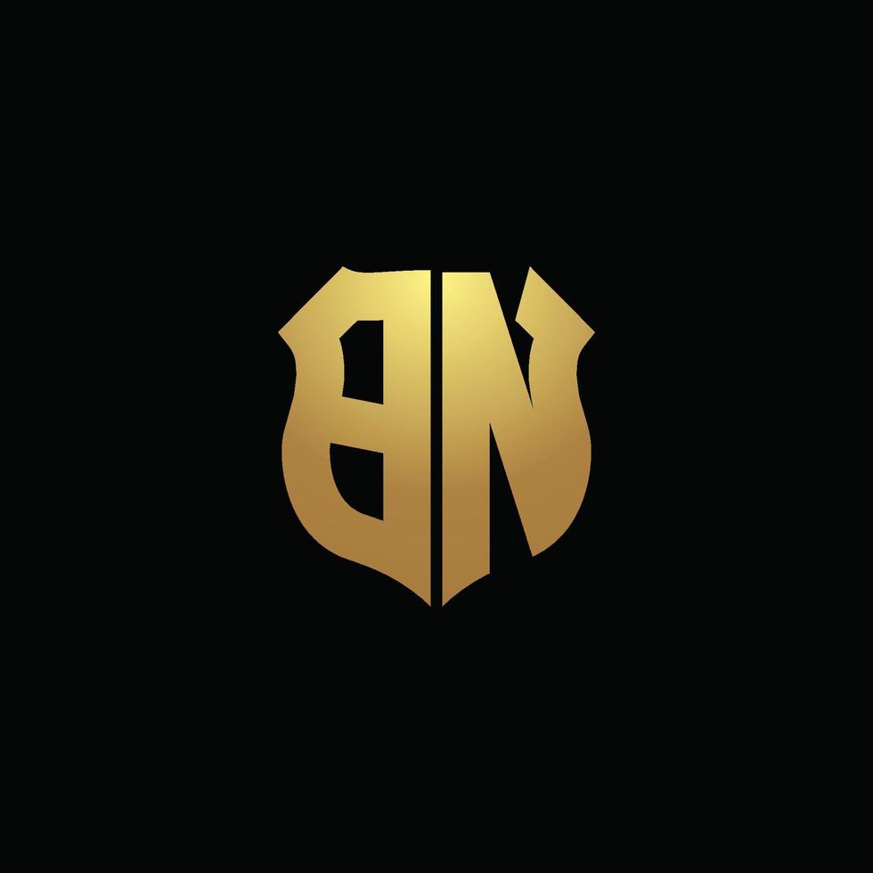 bn logo monogram met gouden kleuren en schildvorm ontwerpsjabloon vector