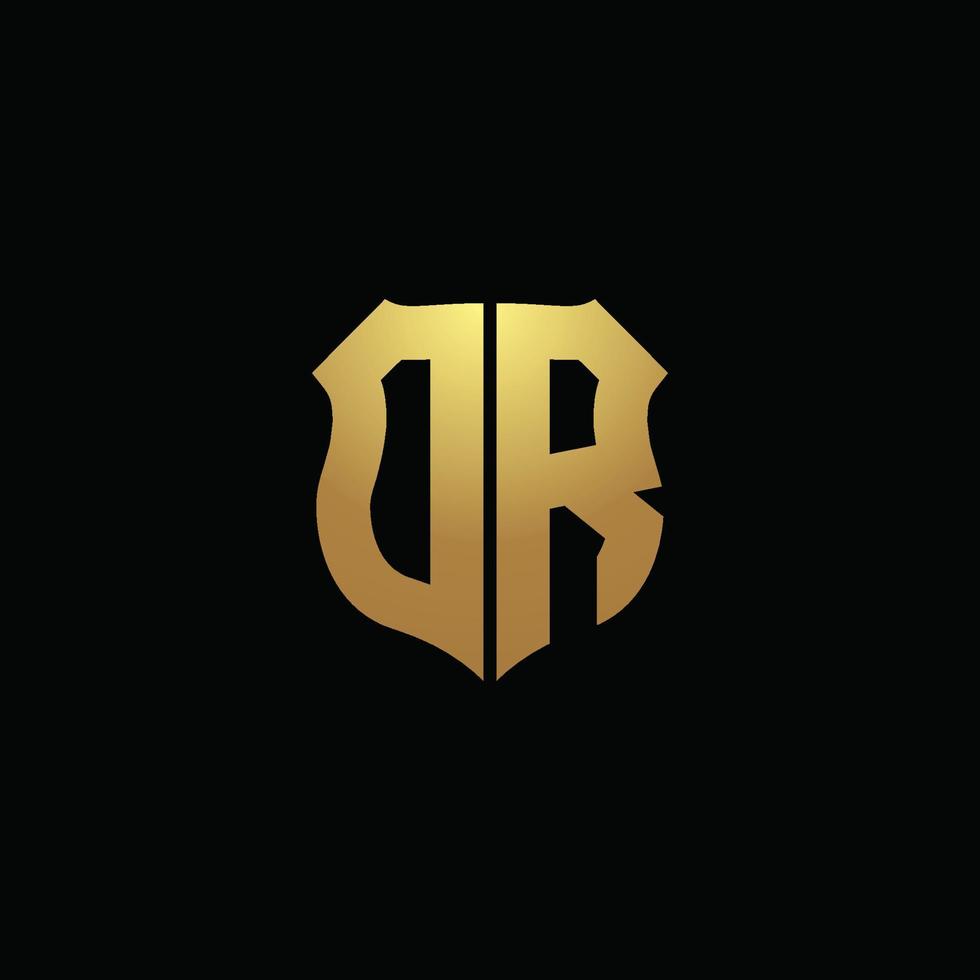 dr logo monogram met gouden kleuren en schildvorm ontwerpsjabloon vector