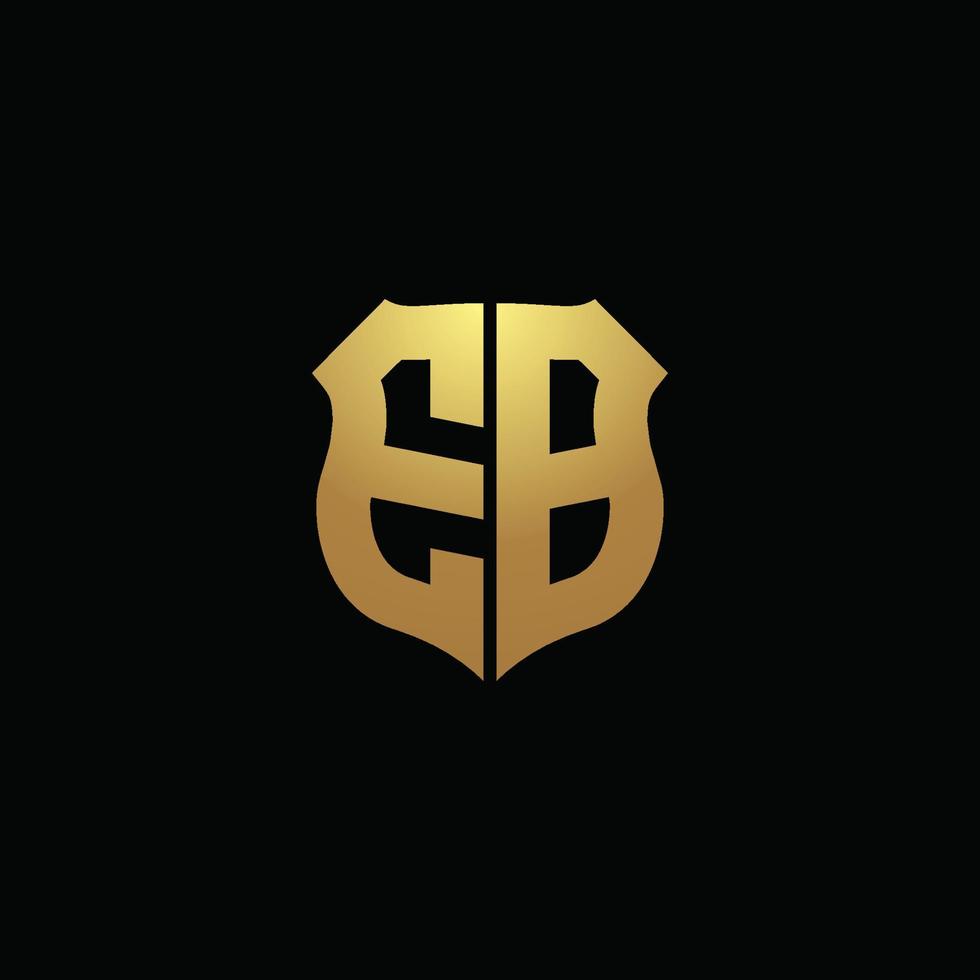 eb logo monogram met gouden kleuren en schildvorm ontwerpsjabloon vector