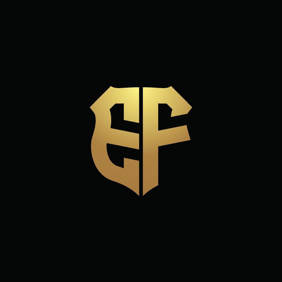 ef logo monogram met gouden kleuren en schildvorm ontwerpsjabloon vector