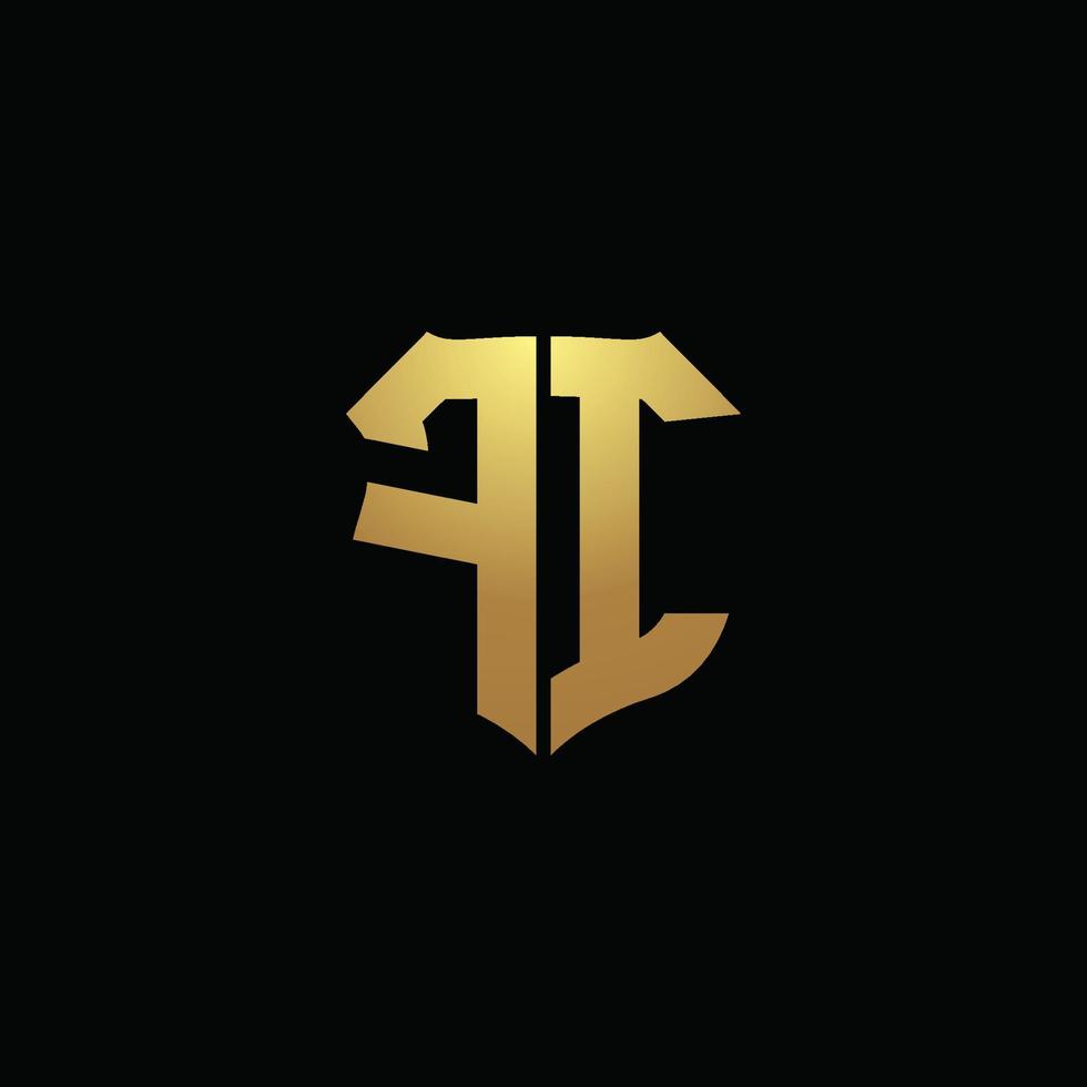 fi logo monogram met gouden kleuren en schildvorm ontwerpsjabloon vector