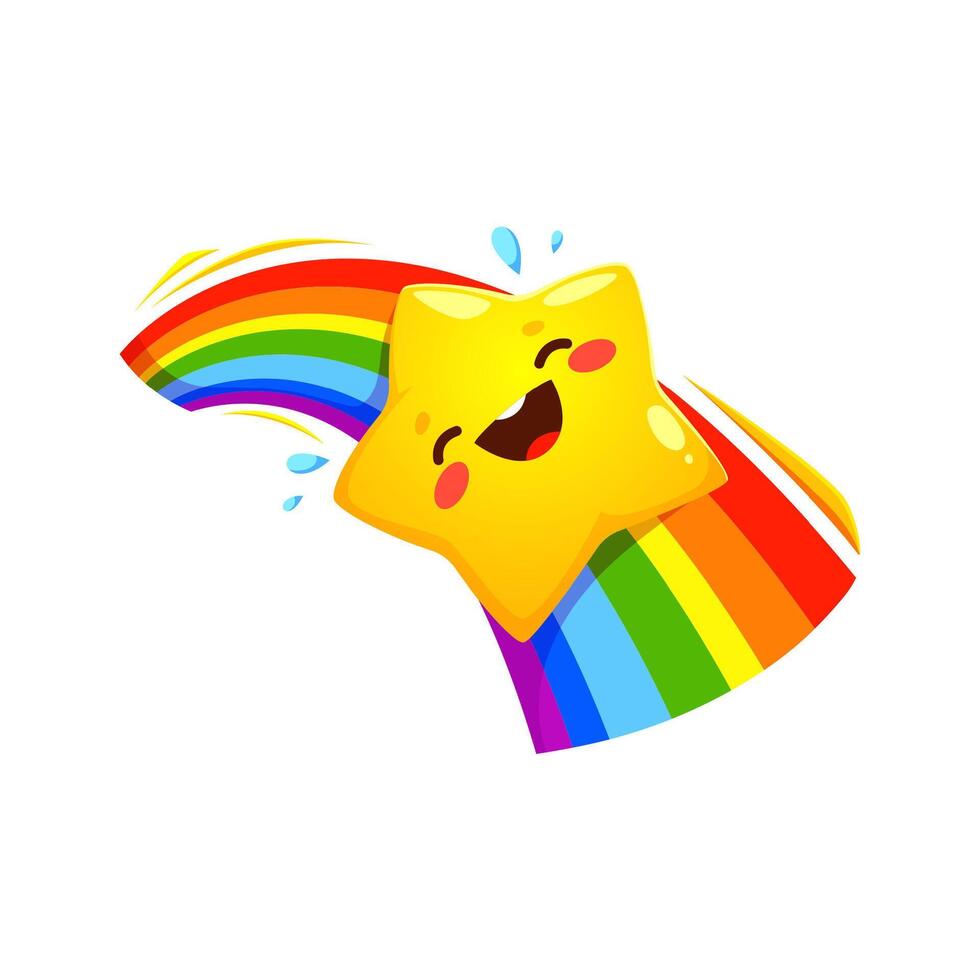 tekenfilm kawaii ster karakter glijden naar beneden regenboog vector