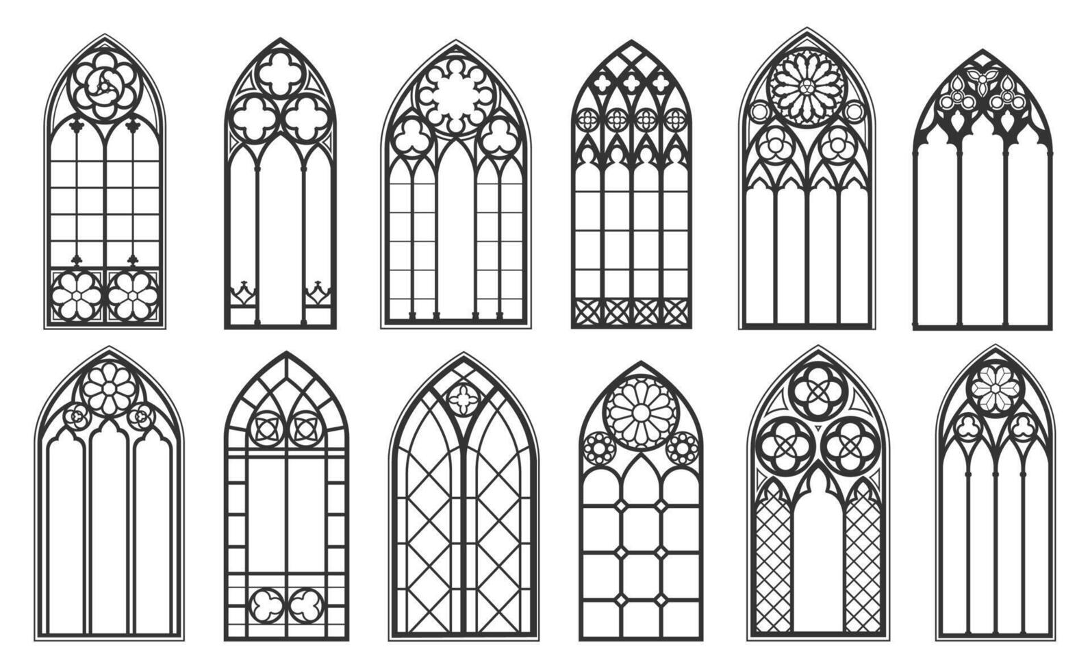 Katholiek gotisch kerk ramen en middeleeuws boog vector