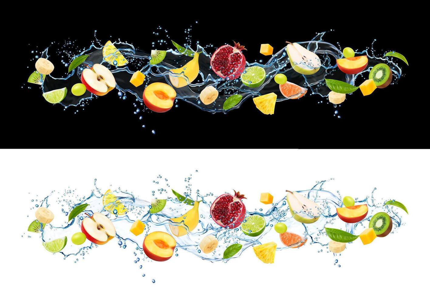 realistisch lang water Golf plons en rijp fruit vector