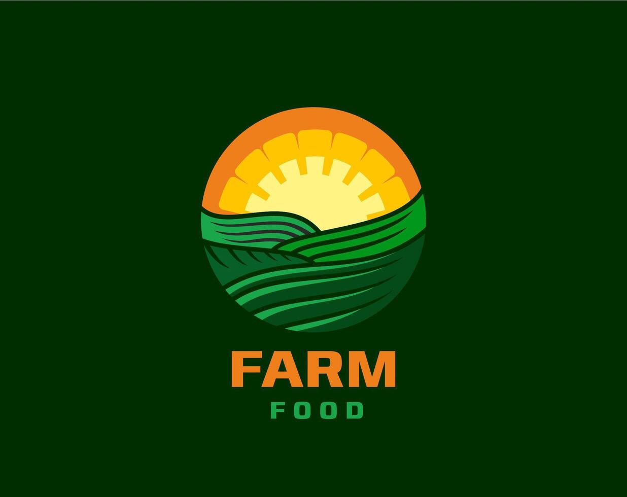 landbouw boerderij veld- icoon, landelijk landschap, zon vector