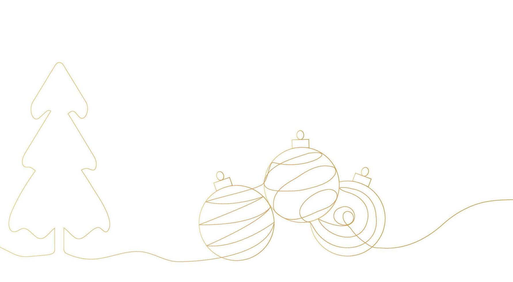 nieuw jaar Kerstmis achtergrond met Kerstmis ballen in een minimalistische stijl van een lijn, gouden kleur. hand- tekening. voor afdrukken, hartelijk groeten, decor, feestelijk humeur vector