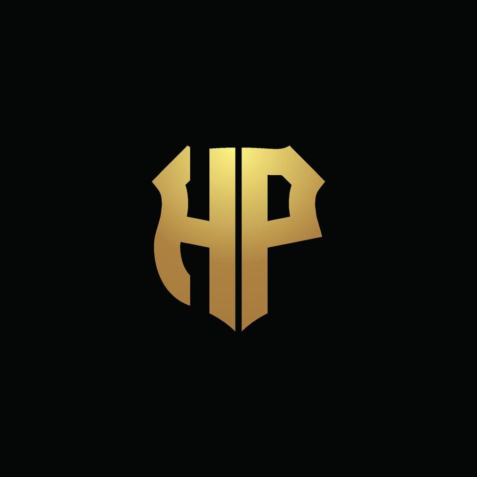 hp logo monogram met gouden kleuren en schildvorm ontwerpsjabloon vector