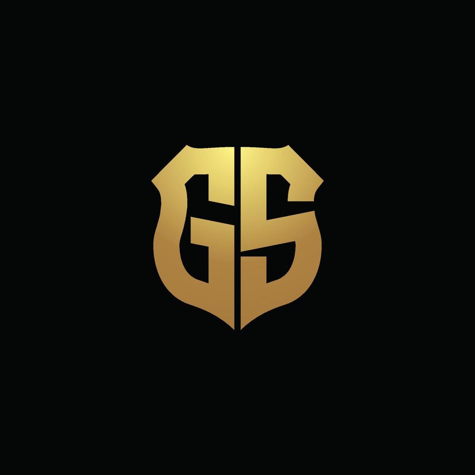 gs logo monogram met gouden kleuren en schildvorm ontwerpsjabloon vector