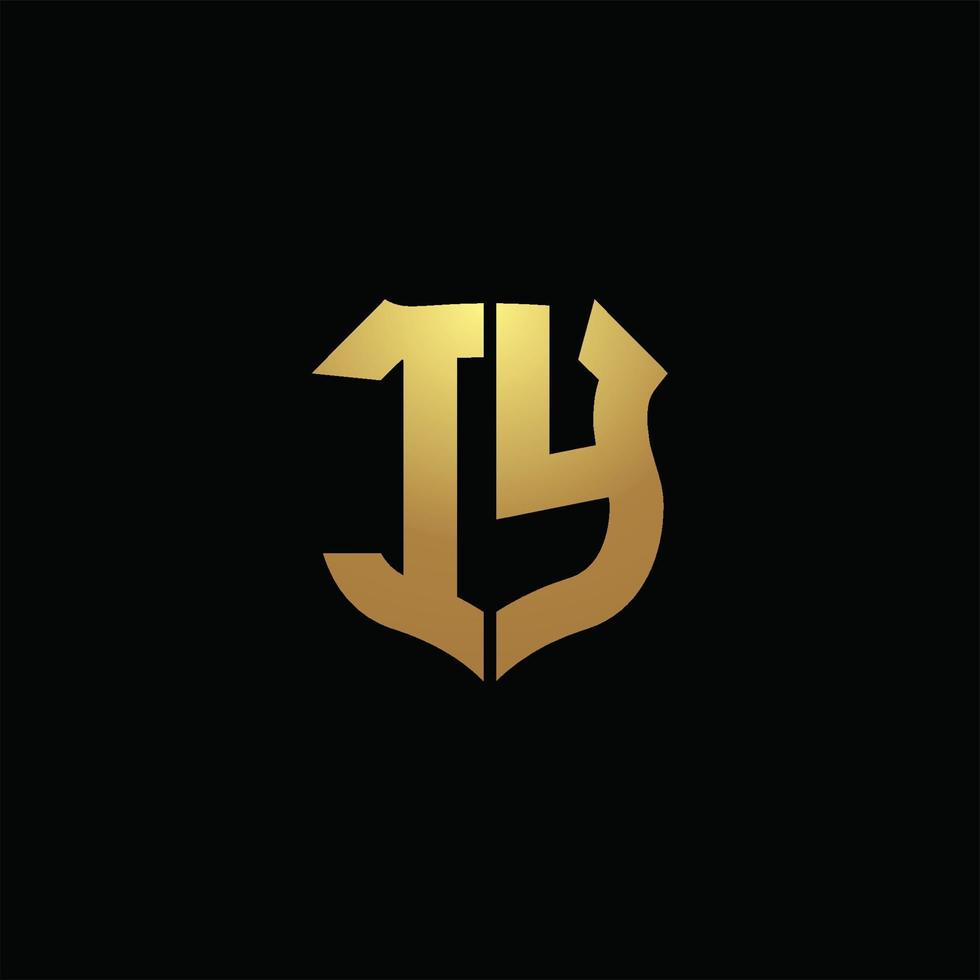 iy logo monogram met gouden kleuren en schildvorm ontwerpsjabloon vector