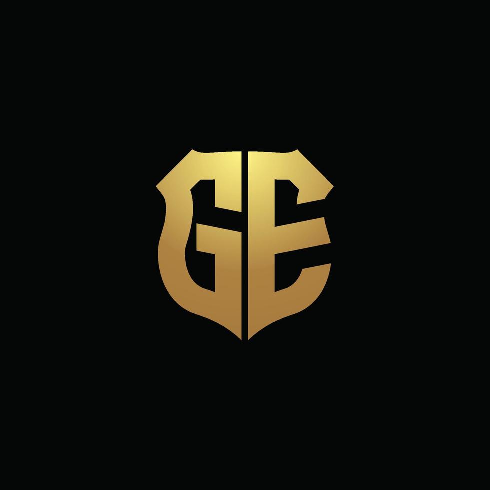 ge logo monogram met gouden kleuren en schildvorm ontwerpsjabloon vector