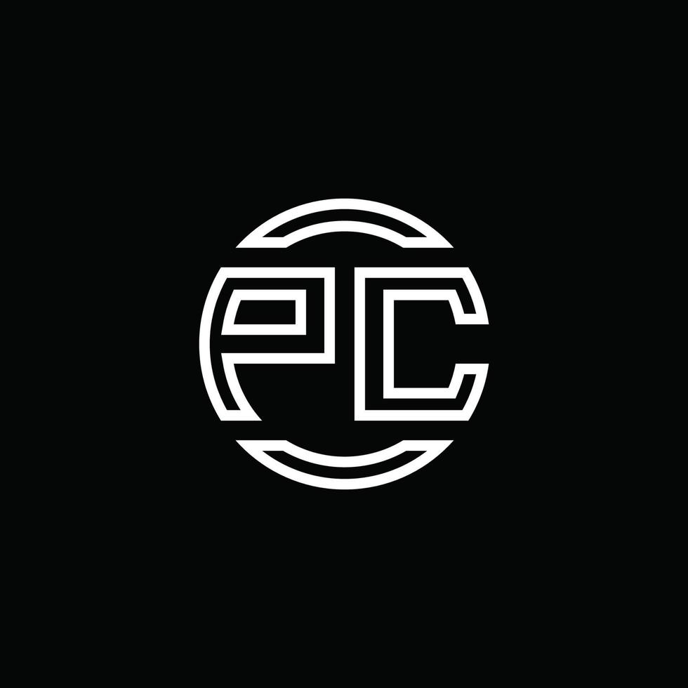 pc logo monogram met negatieve ruimte cirkel afgeronde ontwerpsjabloon vector