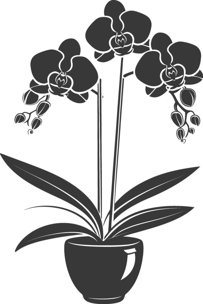 ai gegenereerd silhouet orchidee bloem in de vaas zwart kleur enkel en alleen vector