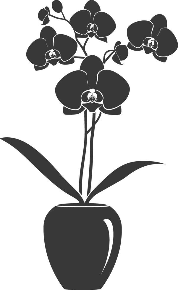 ai gegenereerd silhouet orchidee bloem in de vaas zwart kleur enkel en alleen vector