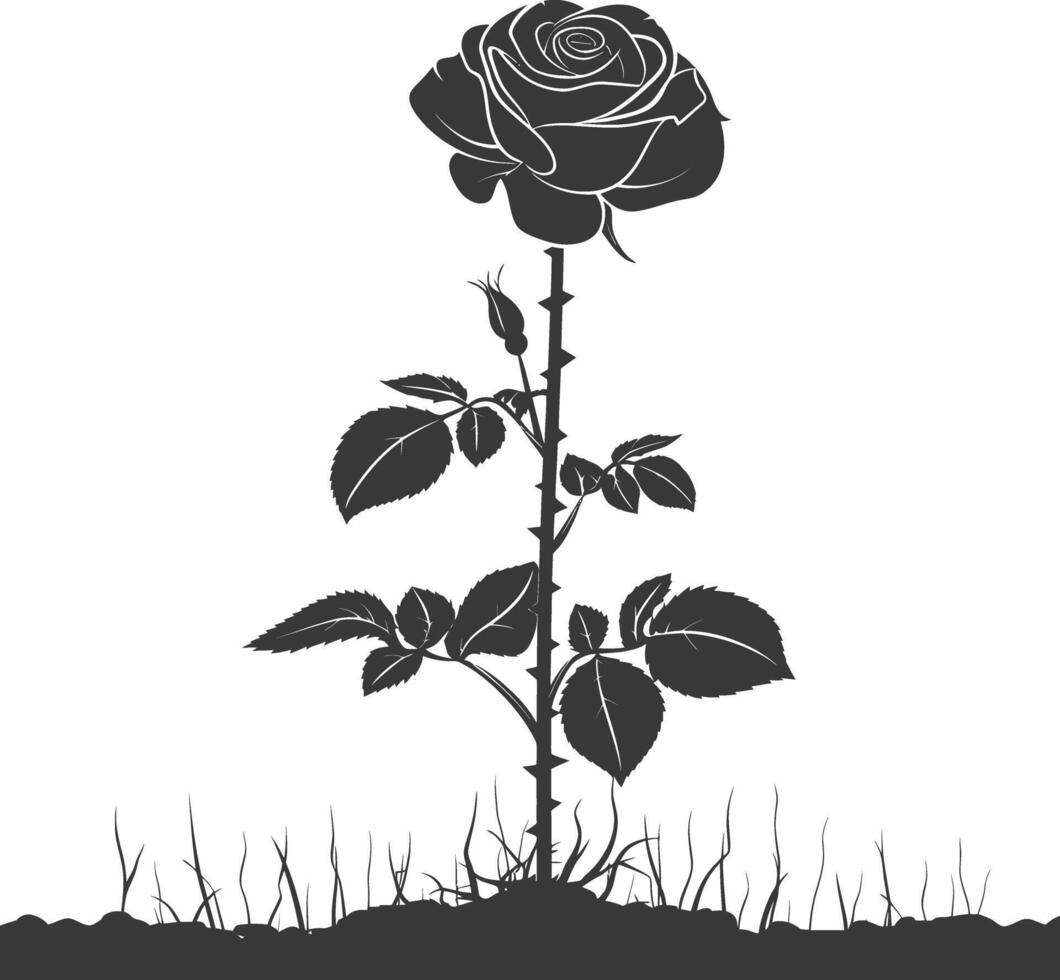 ai gegenereerd silhouet roos bloem in de grond zwart kleur enkel en alleen vector