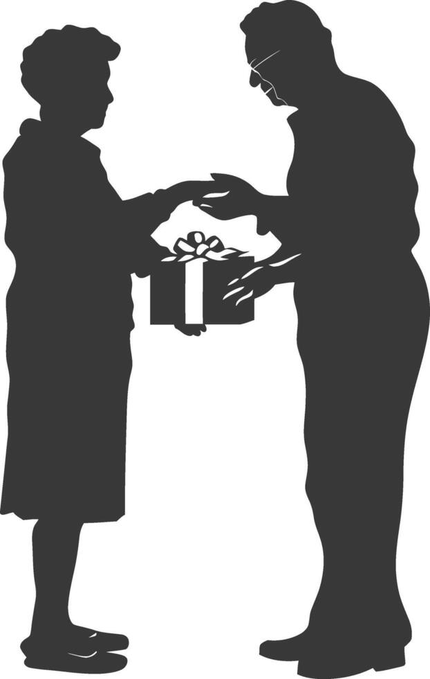 ai gegenereerd silhouet ouderen paar uitwisselen cadeaus zwart kleur enkel en alleen vector