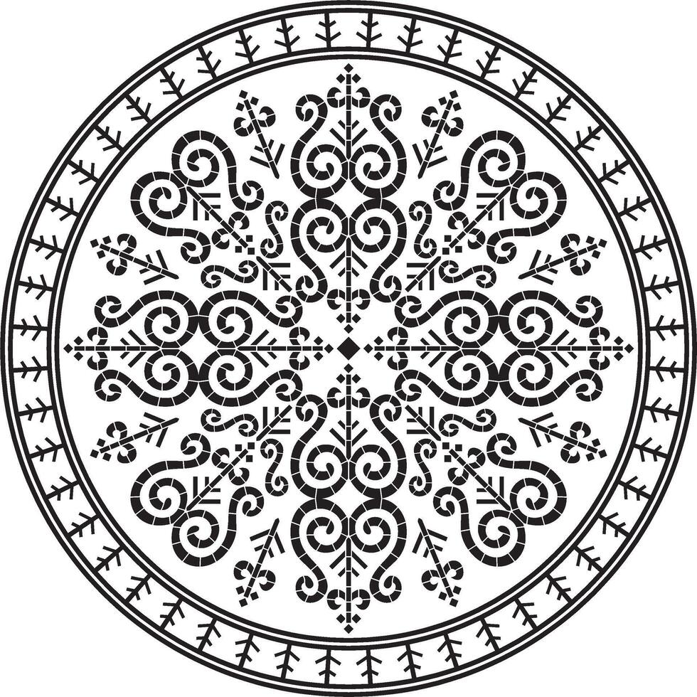 monochroom zwart ronde yakut ornament. eindeloos cirkel, grens, kader van de noordelijk volkeren van de ver oosten- vector