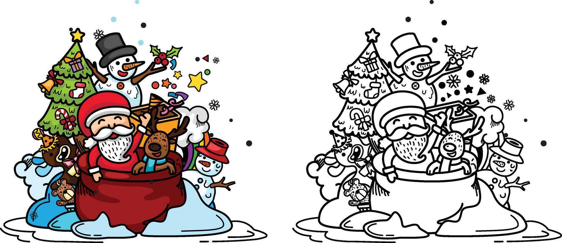 hand- getrokken de kerstman claus gelukkig nieuw jaar en vrolijk kerst.illustratie vector