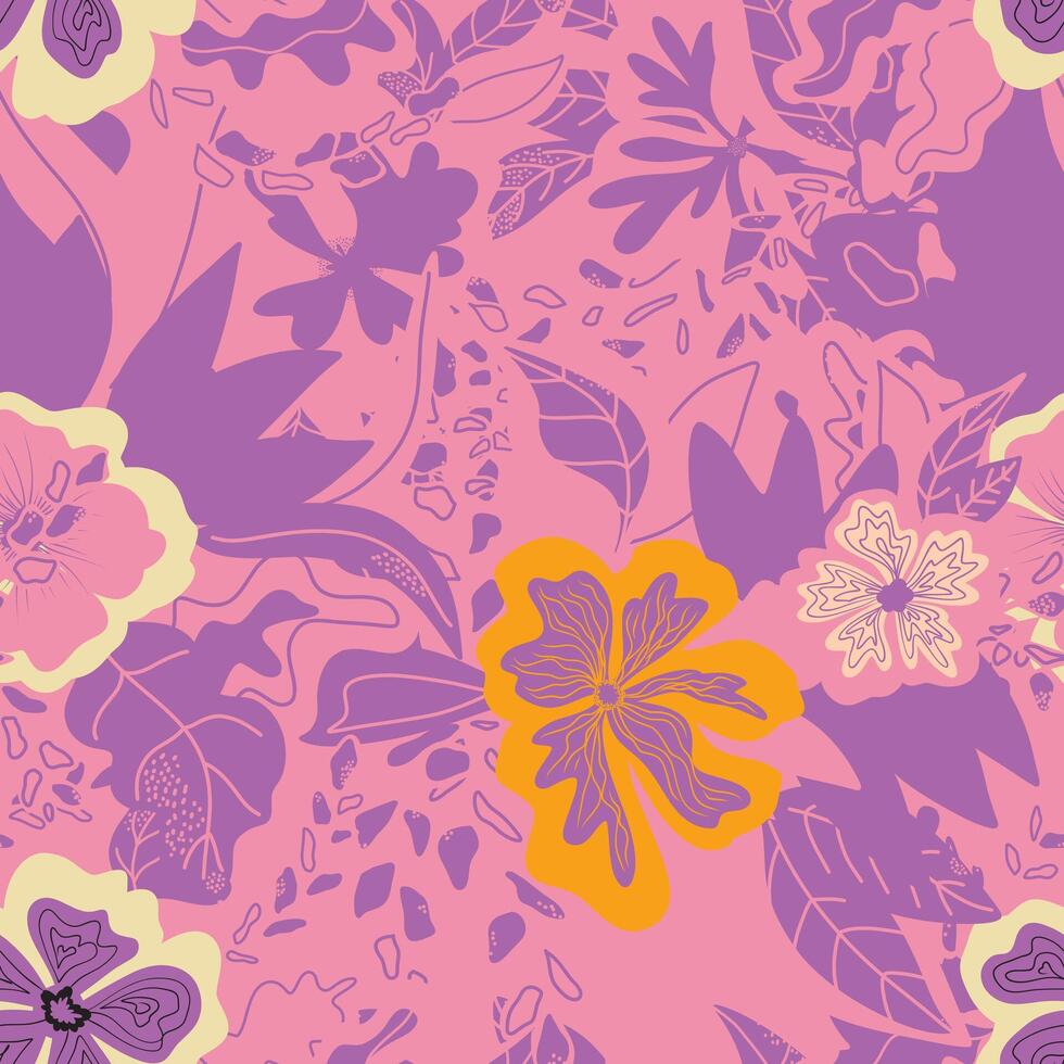 een roze en Purper bloemen patroon met geel bloemen vector