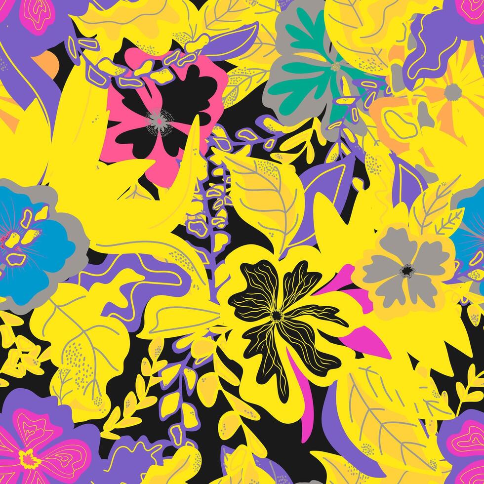 een kleurrijk bloemen patroon met geel, roze en blauw bloemen vector