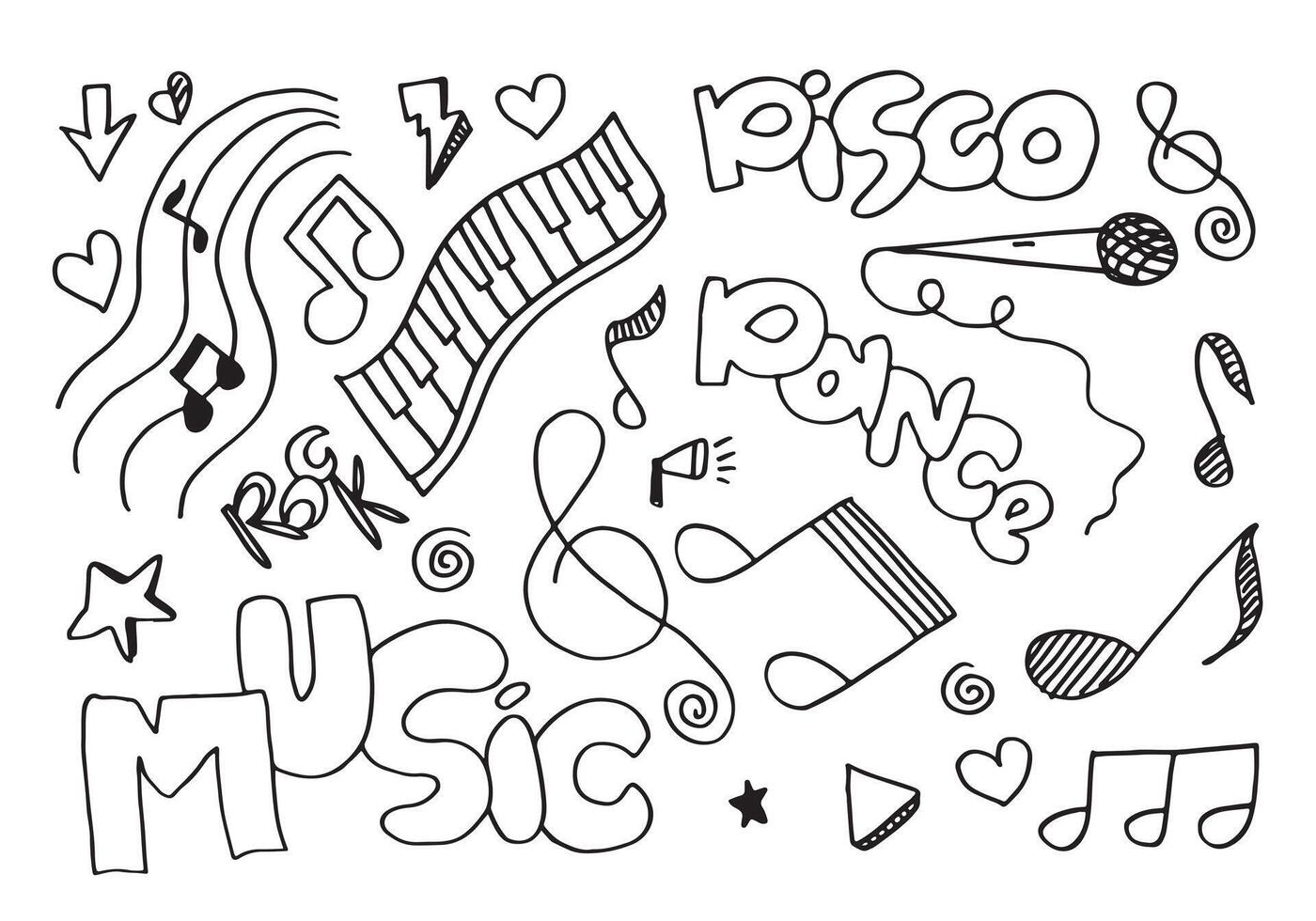 muziek achtergrond hand getekende muziek set illustratie. illustraties van muziekbeelden, ontwerpconcept. vector