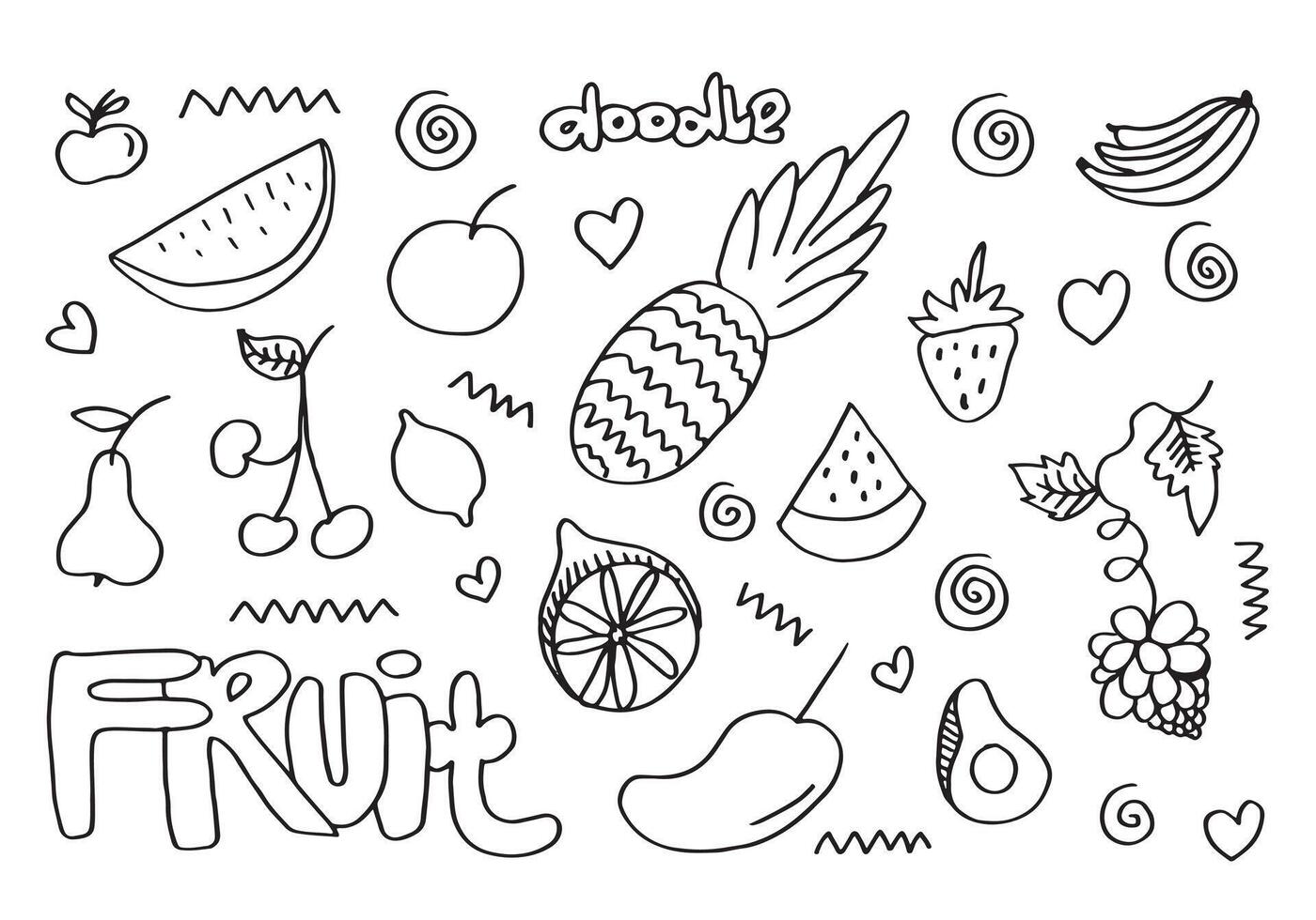 doodle fruit set. handtekening van fruit in verschillende stijlen. vector