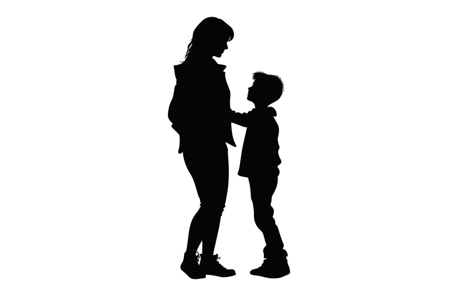 moeder en kind zwart silhouet geïsoleerd Aan een wit achtergrond vector
