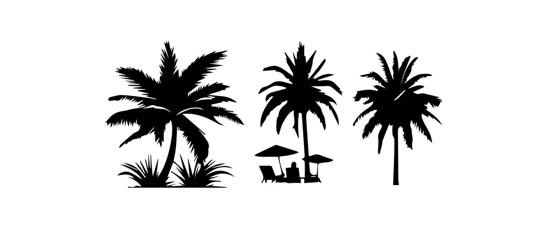 zwart palm bomen reeks geïsoleerd Aan wit achtergrond. palm silhouetten. ontwerp van palm bomen voor affiches, banners en promotionele artikelen. illustratie vector