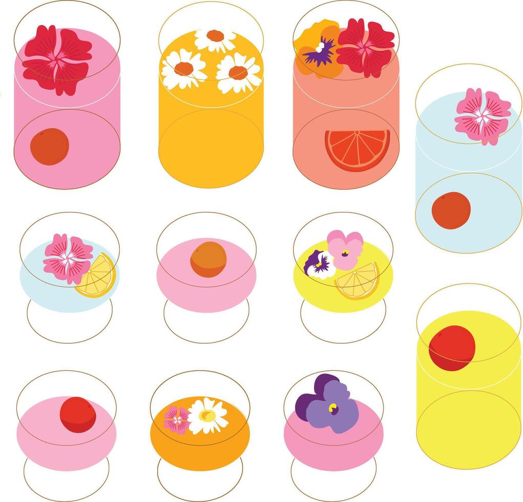 kleurrijk zomer cocktail drinken zacht drinken partij viering elementen hand- getrokken clip art illustratie vector