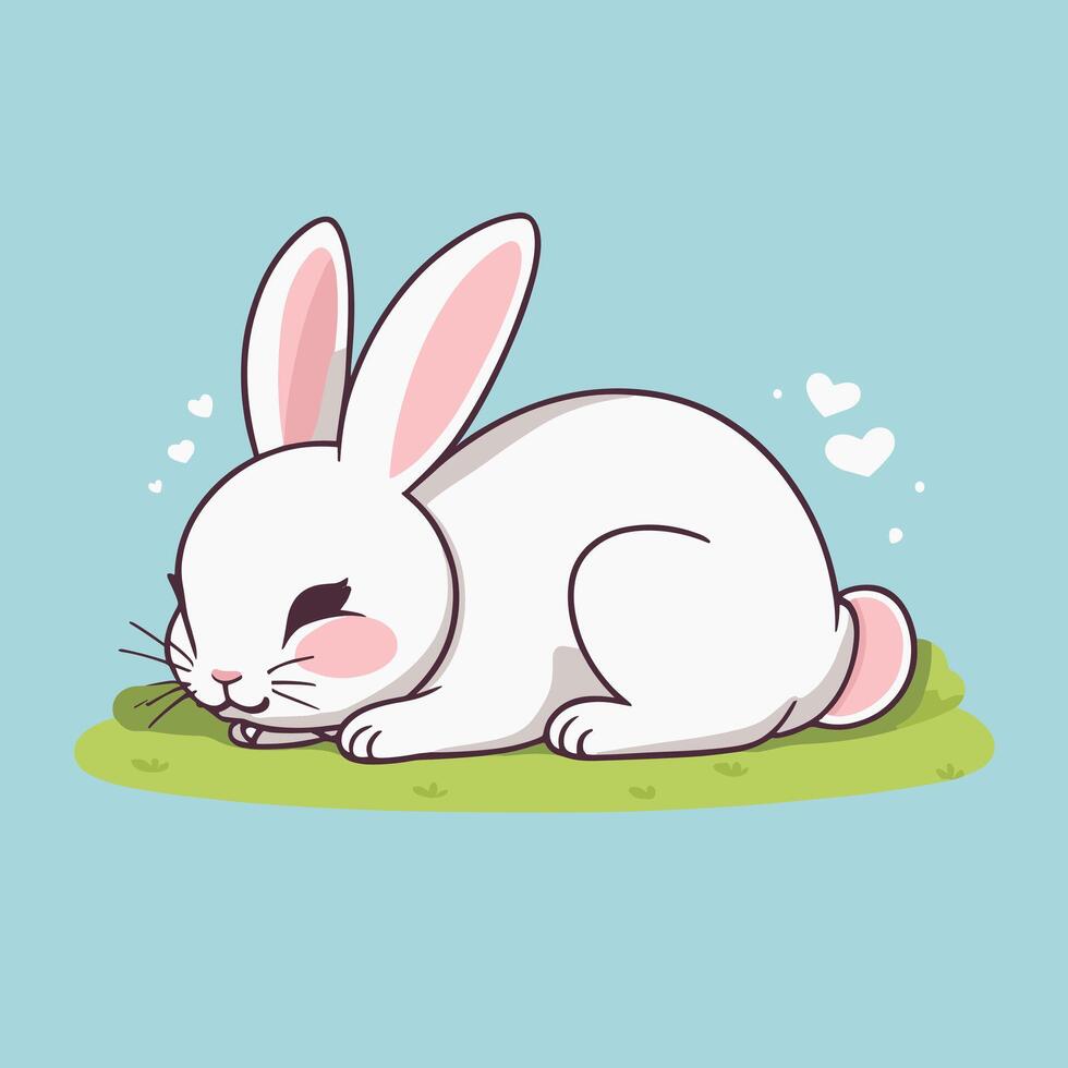aanbiddelijk tekenfilm konijn aan het liegen naar beneden resting vector