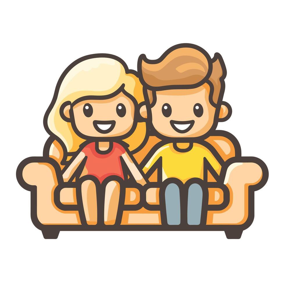 schattig paar in liefde zittend Aan bankstel gemakkelijk illustratie vector