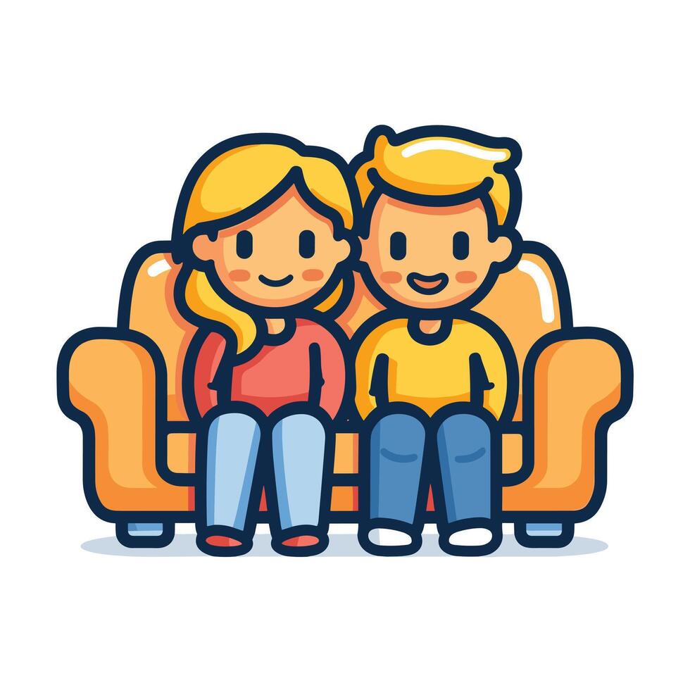 schattig paar in liefde zittend Aan bankstel gemakkelijk illustratie vector